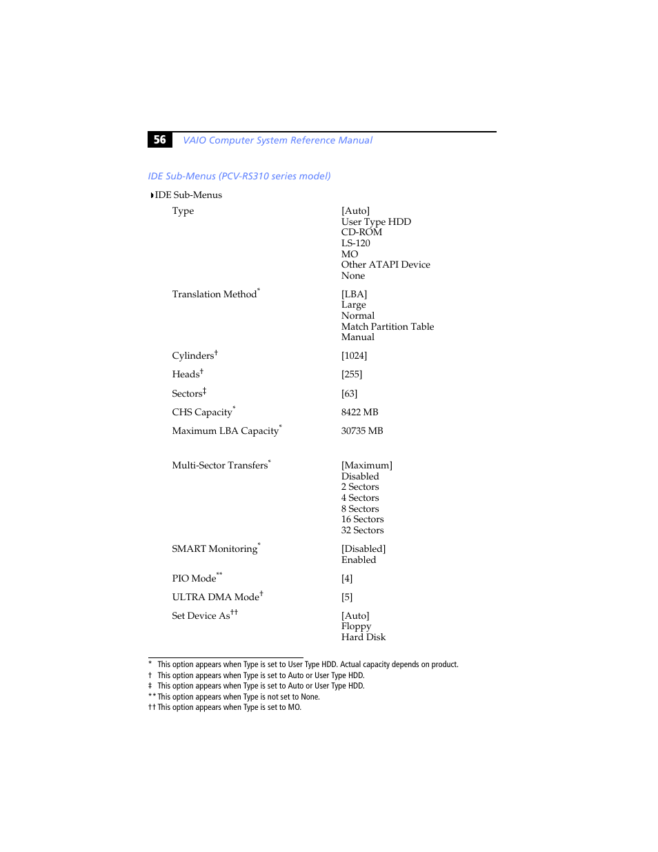 Ide sub-menus | Sony PCV-RS310 User Manual | Page 70 / 102