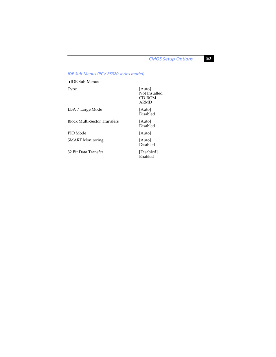 Ide sub-menus | Sony PCV-RS310 User Manual | Page 71 / 102