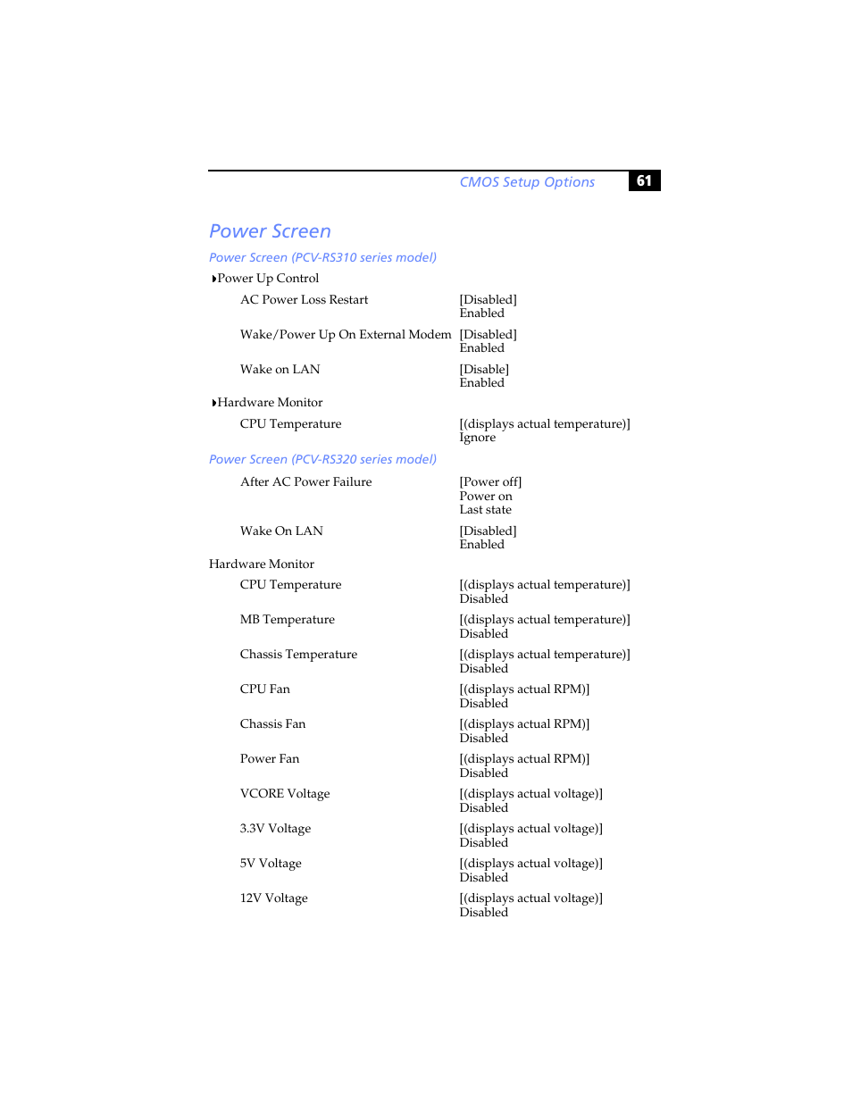 Power screen | Sony PCV-RS310 User Manual | Page 75 / 102