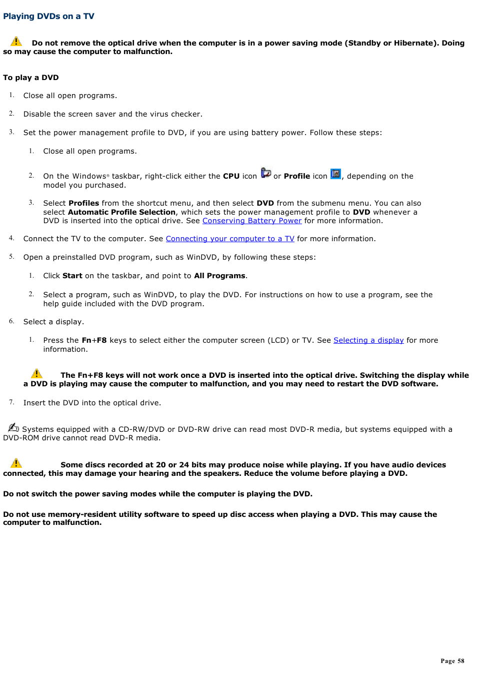 Playing dvds on a tv | Sony PCG-GRZ610 User Manual | Page 58 / 164