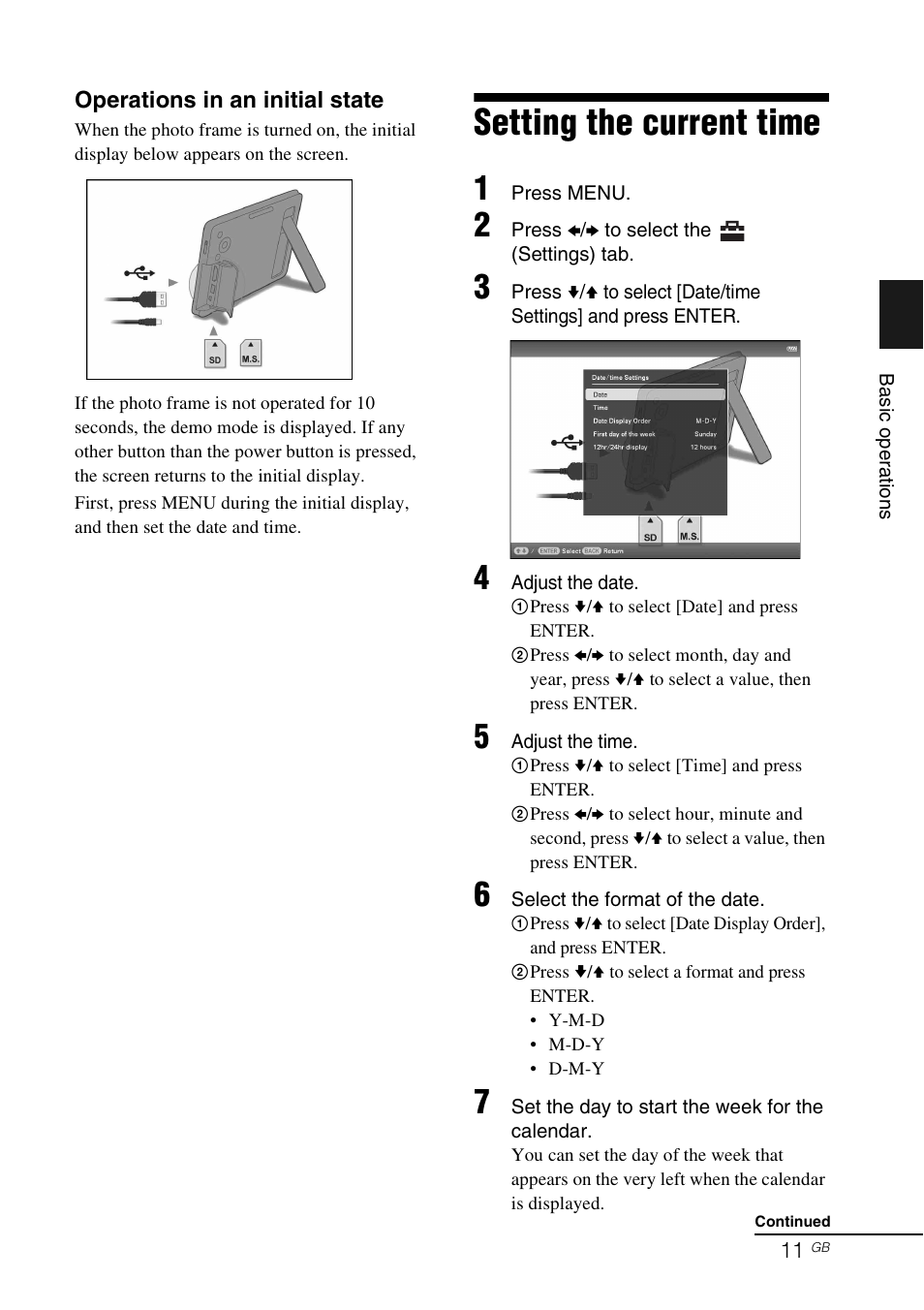 Setting the current time | Sony DPF-D830 User Manual | Page 11 / 54