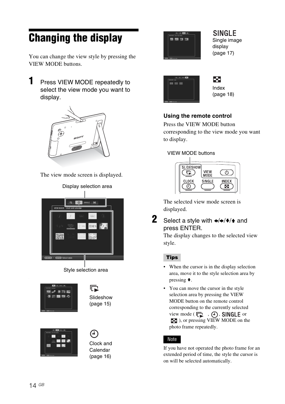 Changing the display | Sony DPF-D830 User Manual | Page 14 / 54