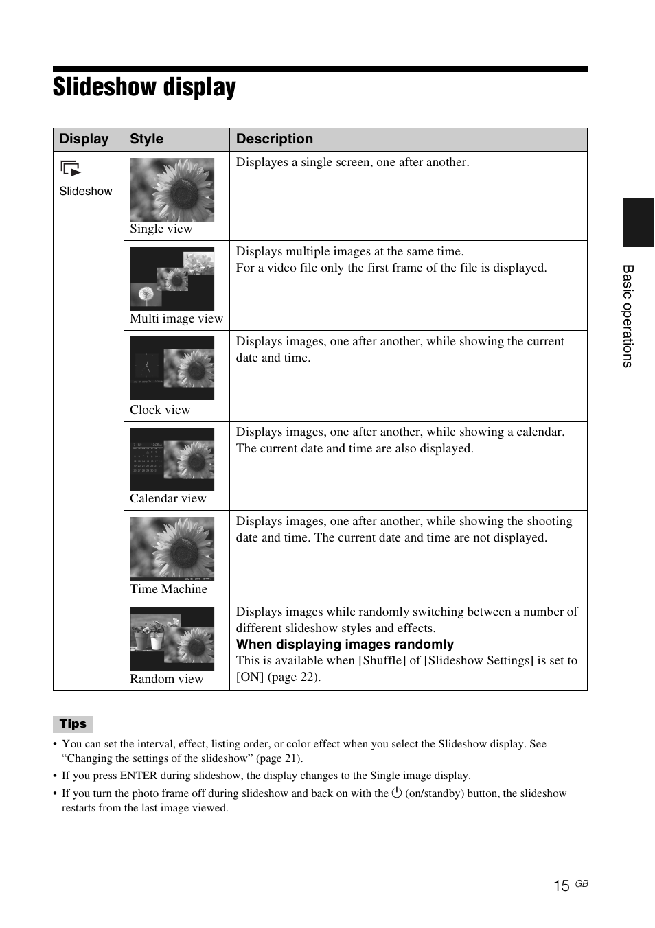 Slideshow display, Age 15) | Sony DPF-D830 User Manual | Page 15 / 54