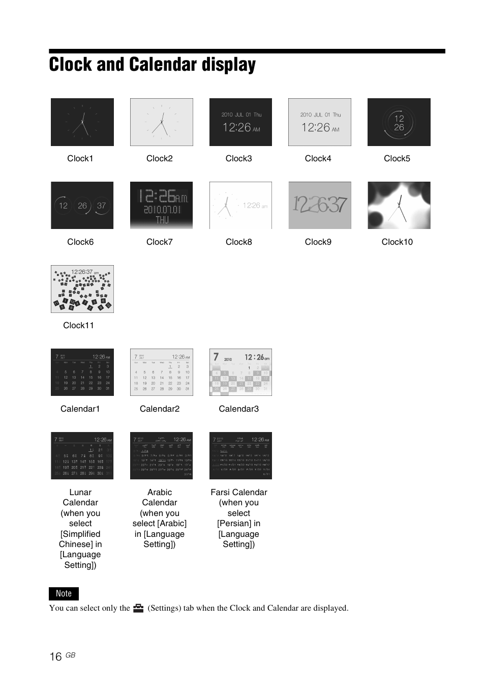 Clock and calendar display, Age 16) | Sony DPF-D830 User Manual | Page 16 / 54