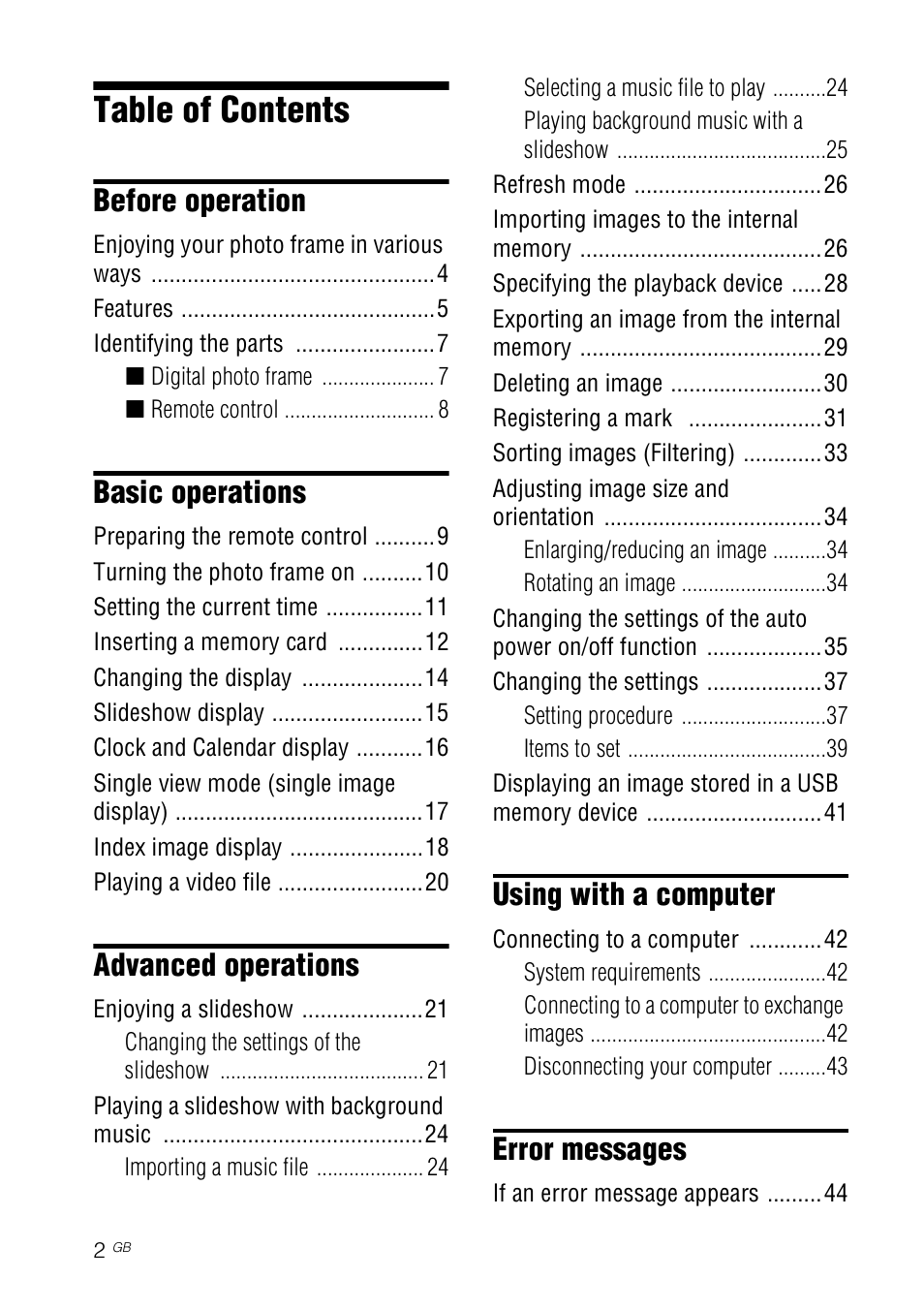 Sony DPF-D830 User Manual | Page 2 / 54