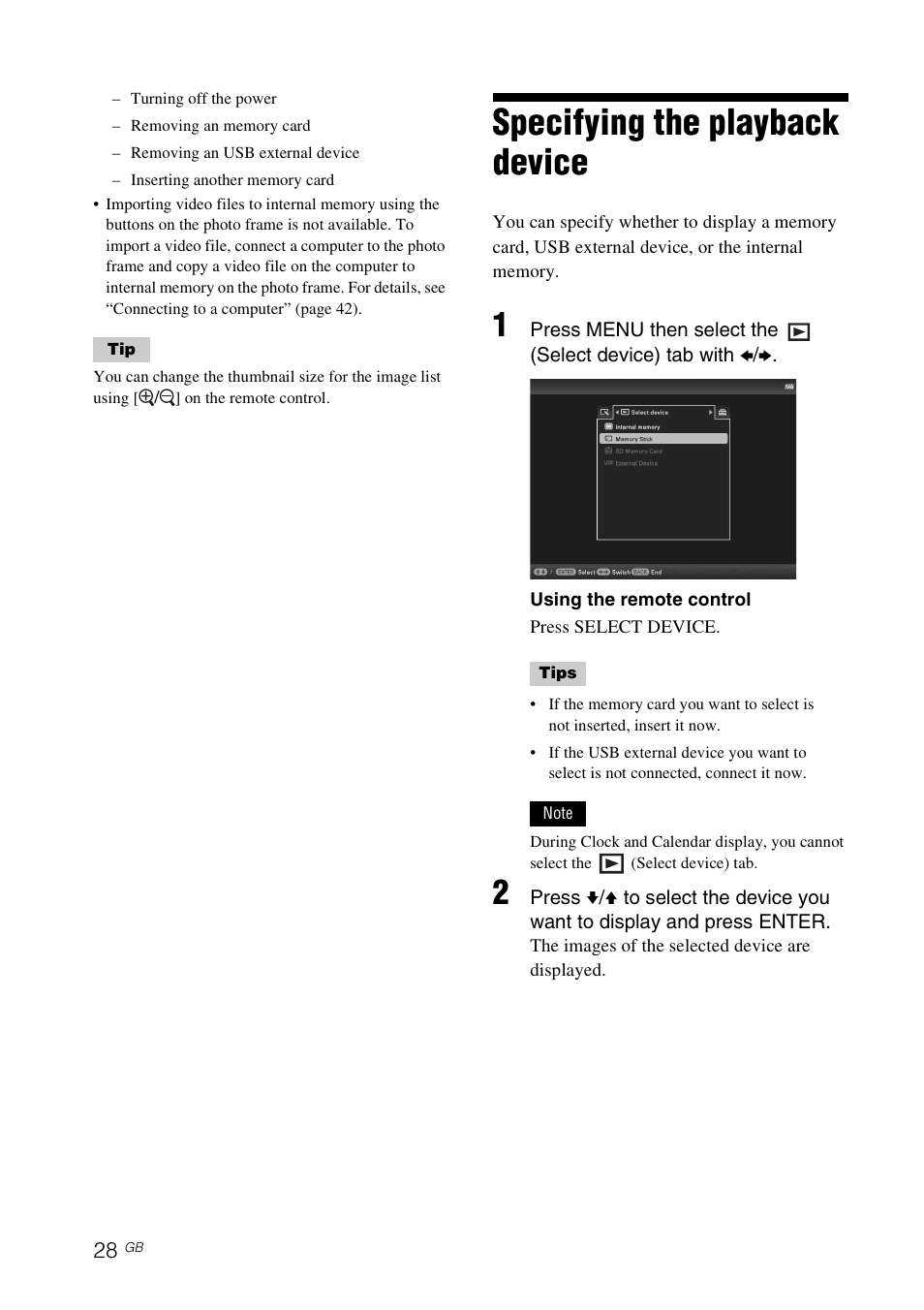 Specifying the playback device | Sony DPF-D830 User Manual | Page 28 / 54