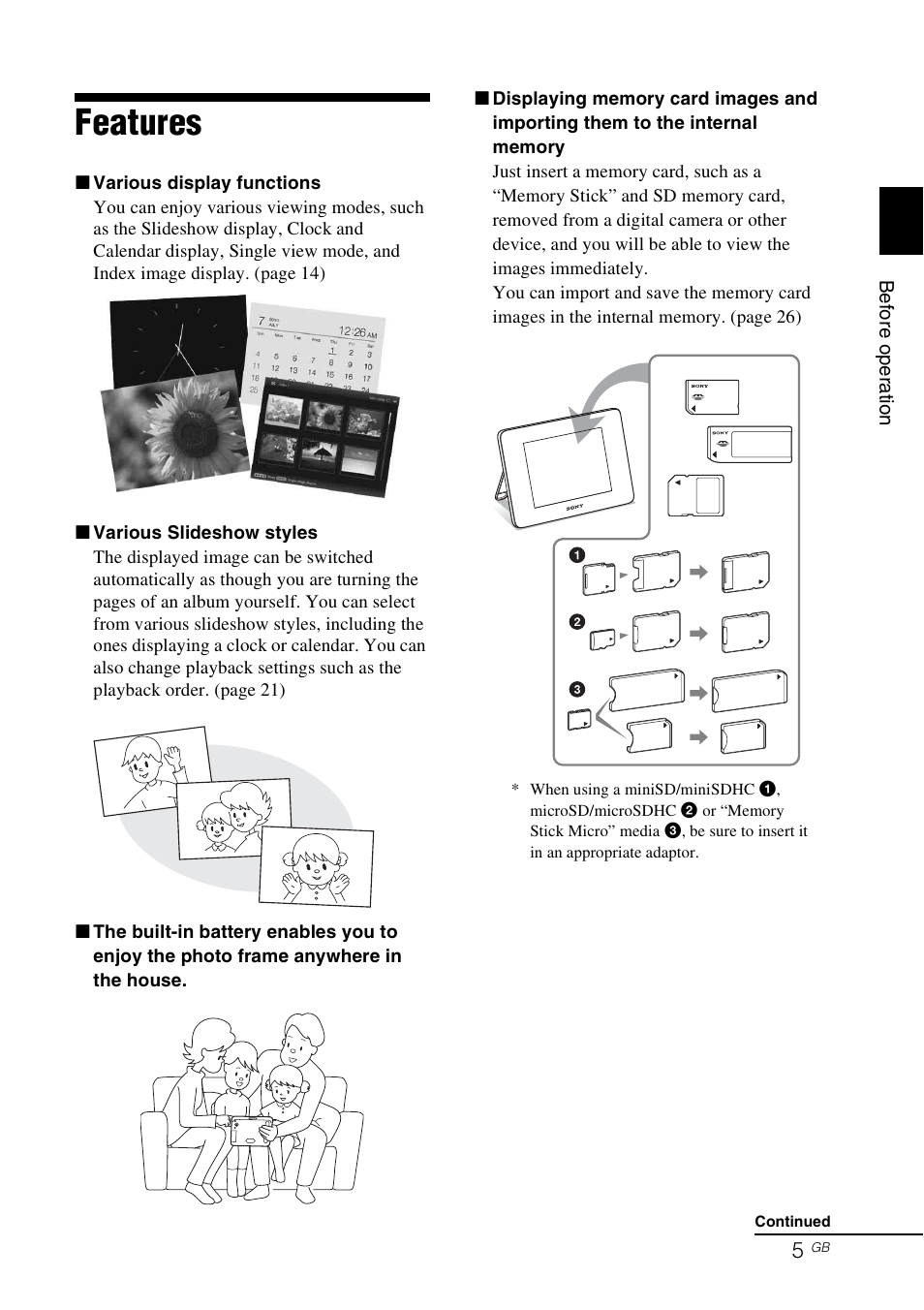 Features | Sony DPF-D830 User Manual | Page 5 / 54