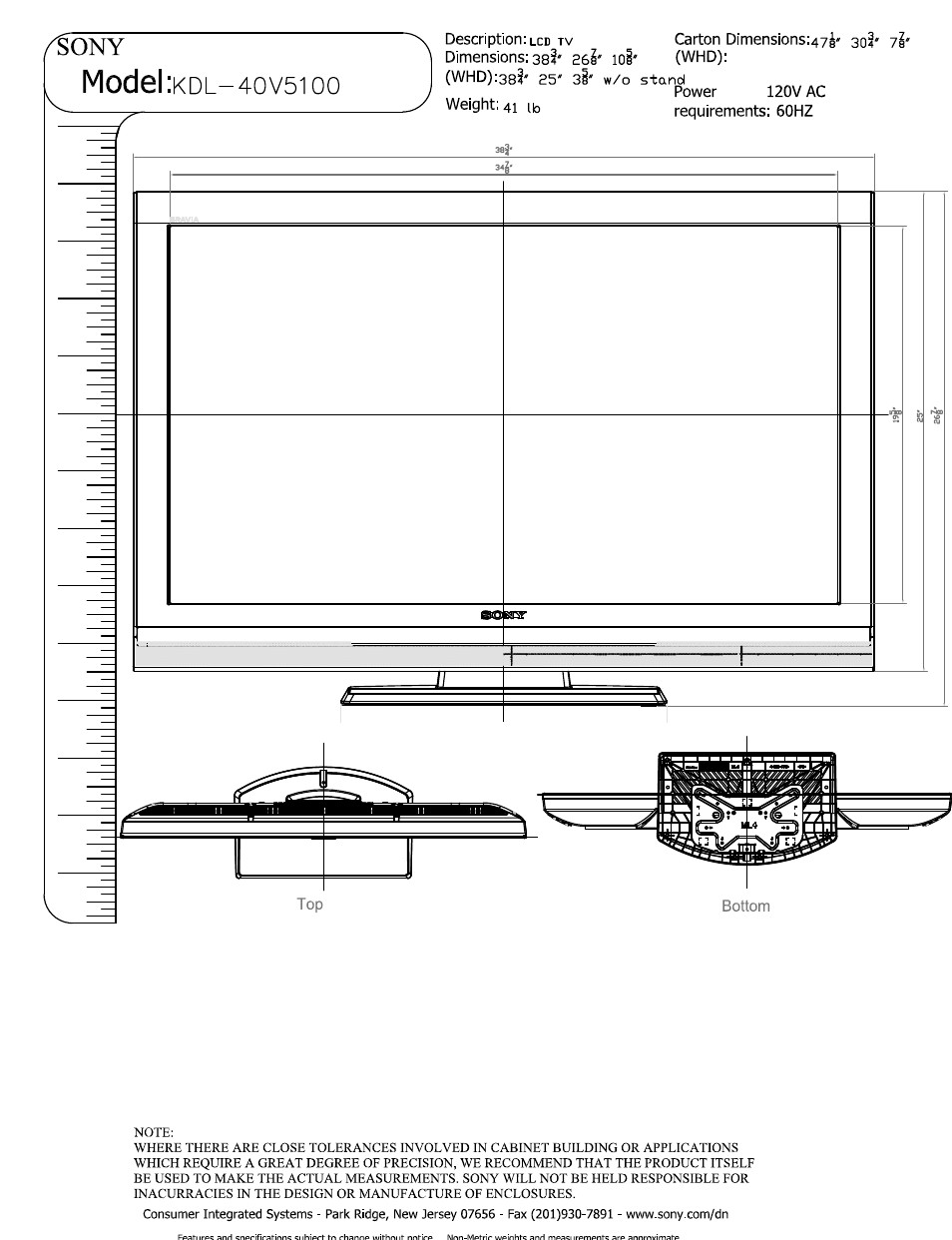 Sony KDL-40V5100 User Manual | 2 pages