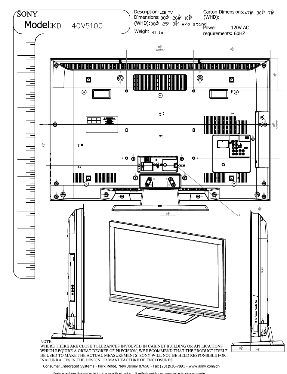Model:kdl-40v51 00 i (whd):38?-as-3l, Model | Sony KDL-40V5100 User Manual | Page 2 / 2