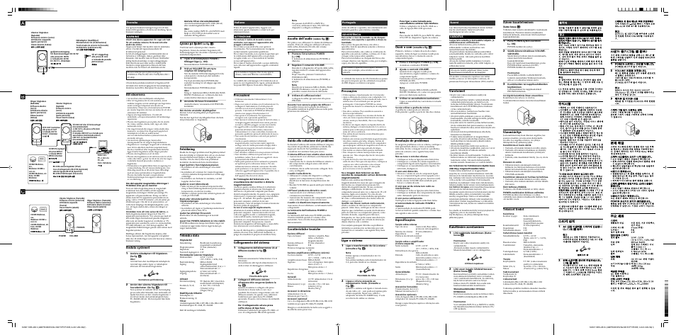 Cb a, Lyssna på ljudet, Felsökning | Tekniska data, Ouvir o som, Resolução de problemas, Especificações, Äänen kuunteleminen, Vianmääritys, Tekniset tiedot | Sony SRS-Z510 User Manual | Page 2 / 2