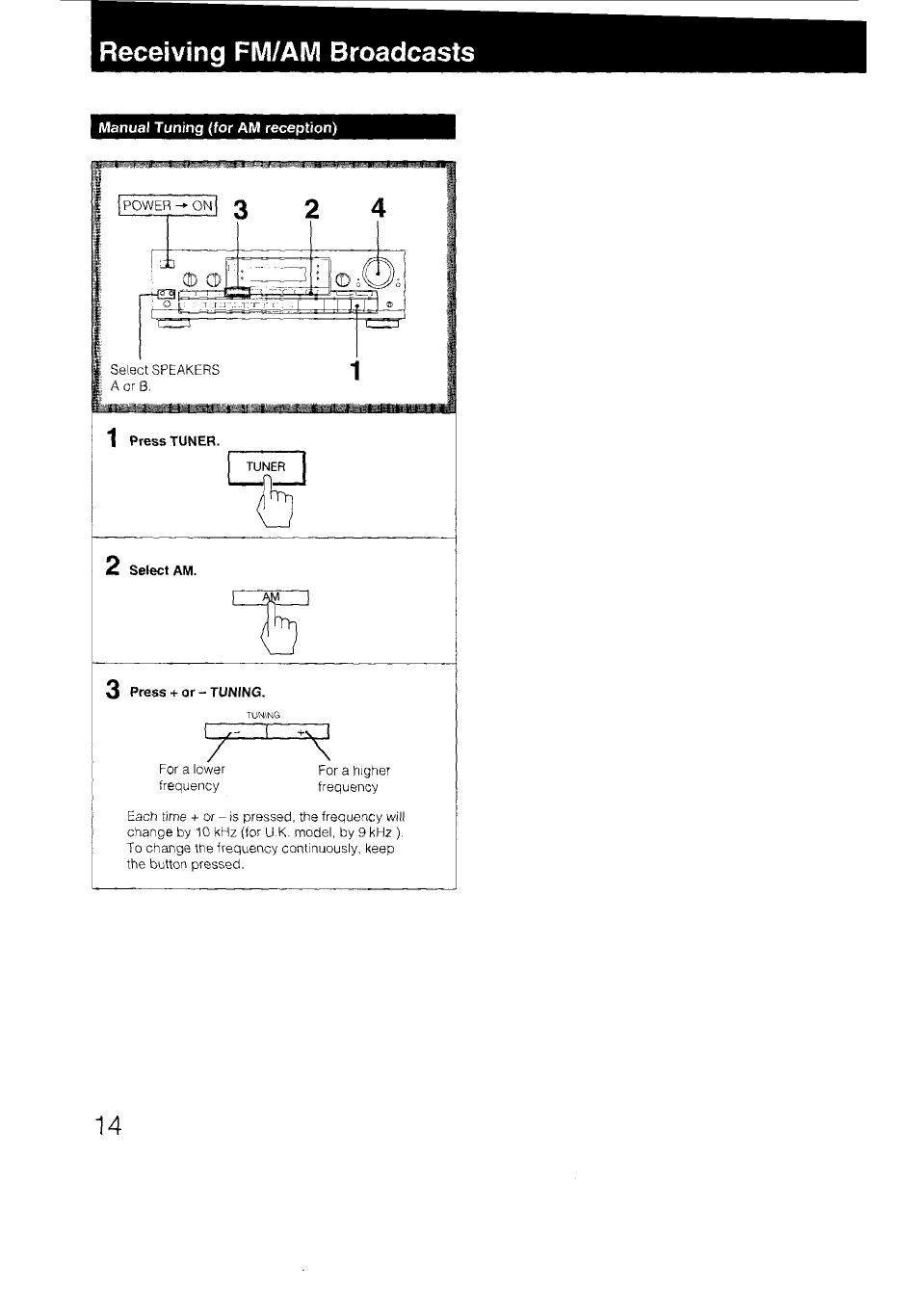 Receiving fm/am broadcasts | Sony STR-D590 User Manual | Page 14 / 23