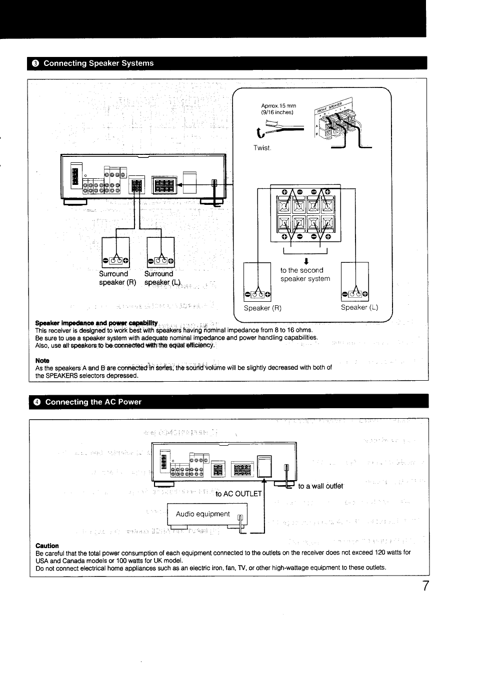 Connecting speaker systems, Connecting the ac power, Connecting speaker systems connecting the ac power | Sony STR-D590 User Manual | Page 7 / 23