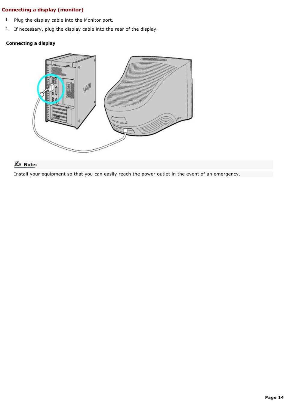 Connecting a display (monitor) | Sony PCV-RX640 User Manual | Page 14 / 88