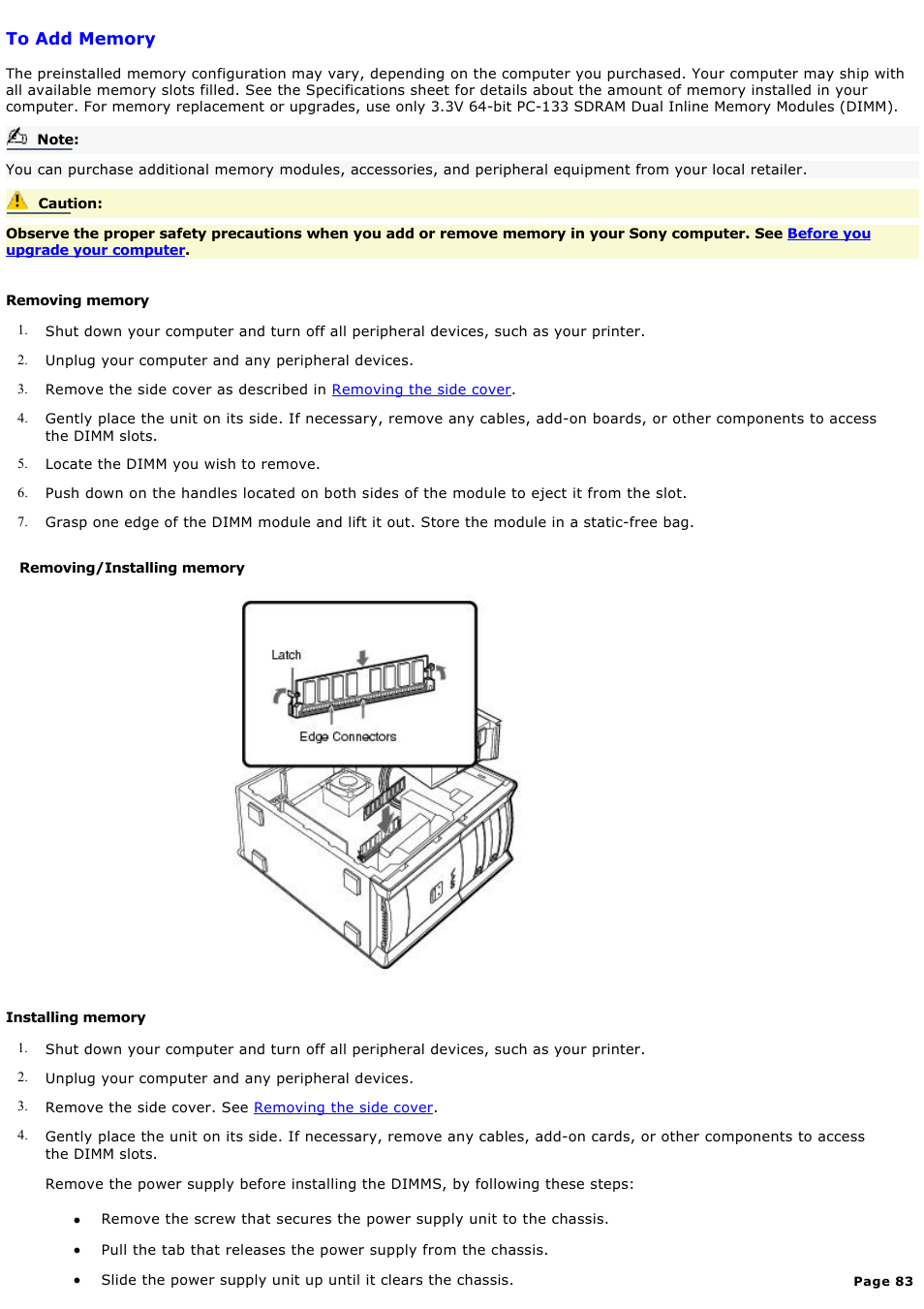 To add memory | Sony PCV-RX640 User Manual | Page 83 / 88