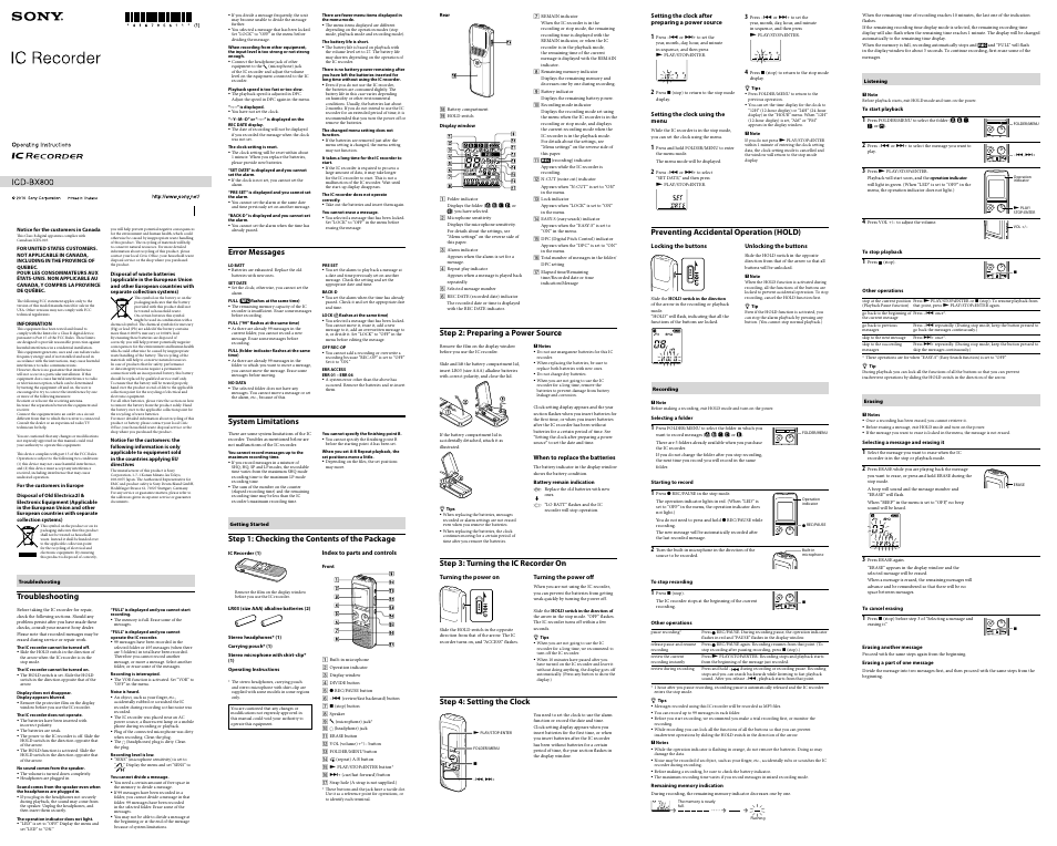 Sony ICD-BX800 User Manual | 2 pages