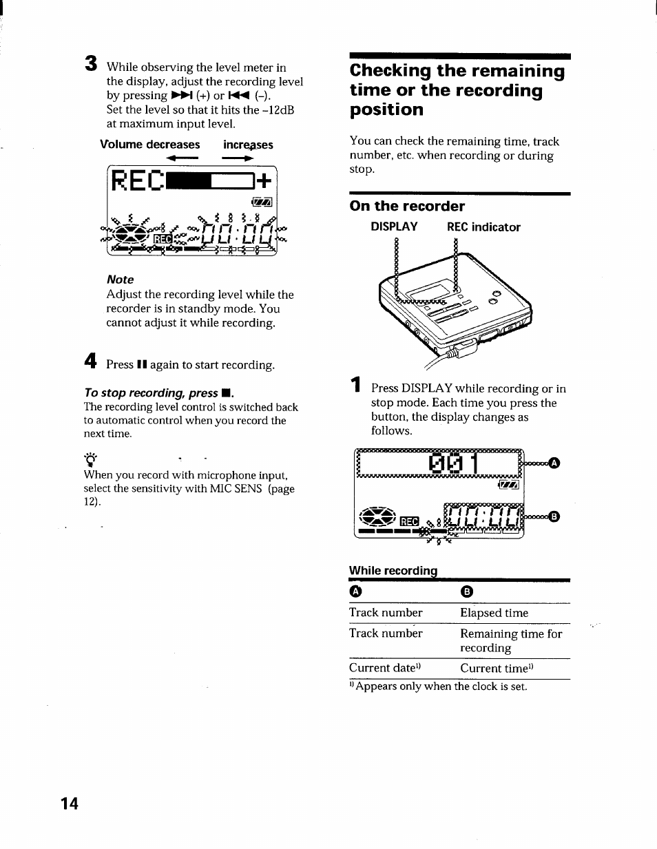 Note, To stop recording, press m | Sony MZ-R55 User Manual | Page 14 / 42