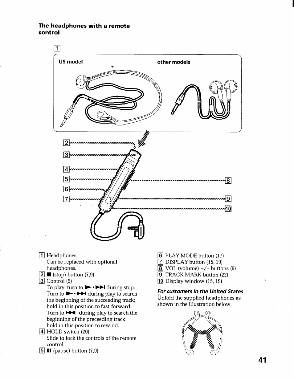 The headphones with a remote control, For customers in the united states | Sony MZ-R55 User Manual | Page 41 / 42