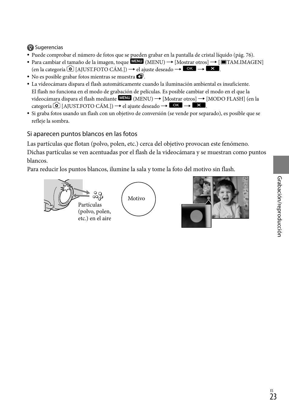 Si aparecen puntos blancos en las fotos | Sony HDR-XR550V User Manual | Page 101 / 159