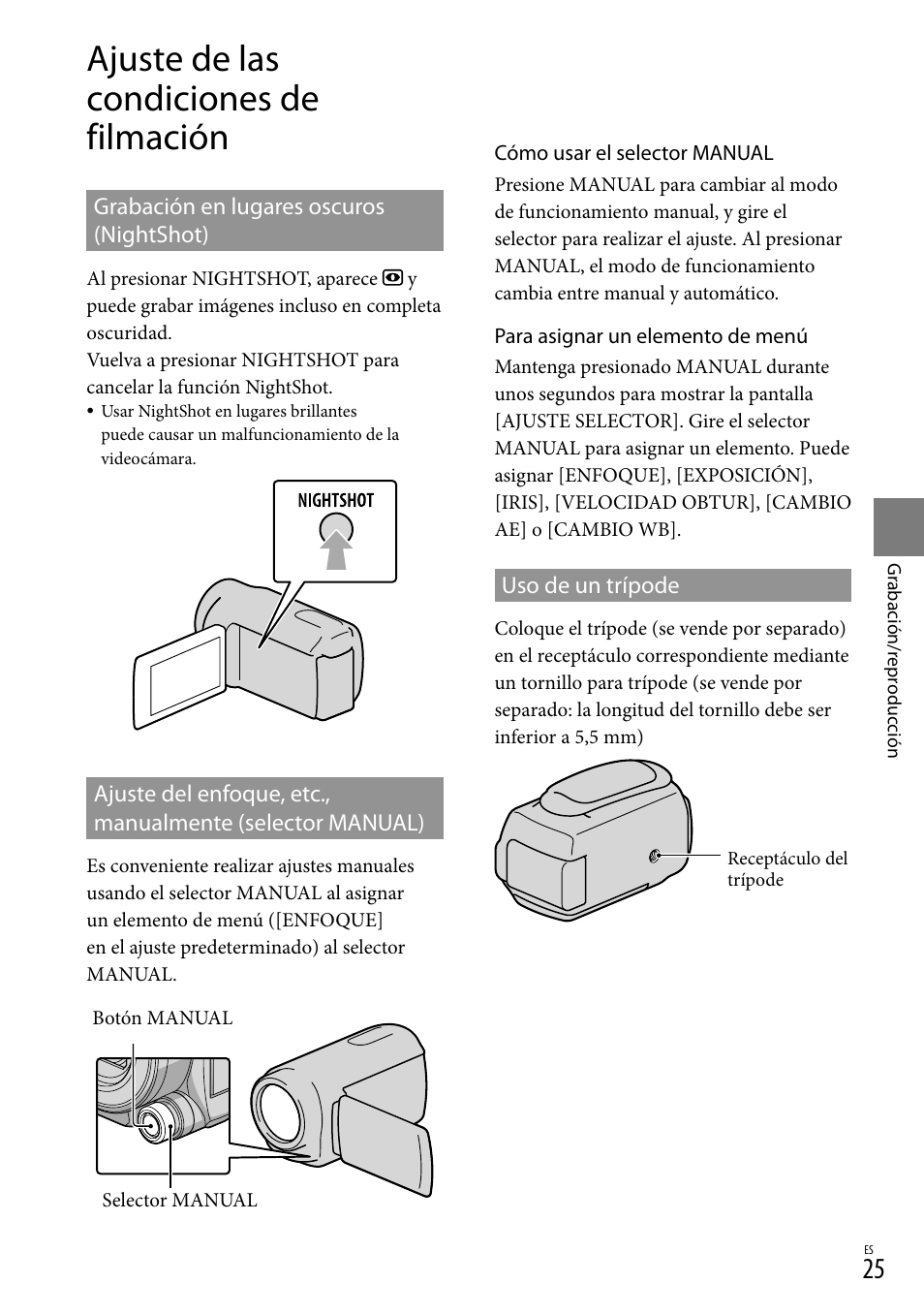 Ajuste de las condiciones de filmación | Sony HDR-XR550V User Manual | Page 103 / 159