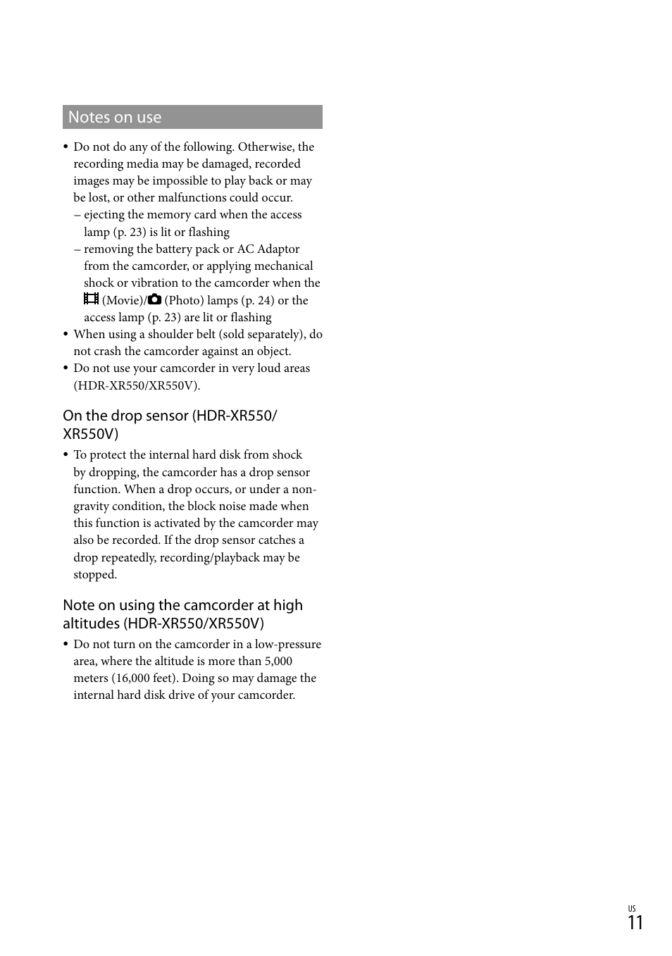Sony HDR-XR550V User Manual | Page 11 / 159