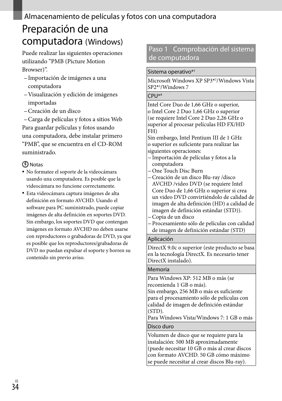Preparación de una computadora (windows), Preparación de una computadora, Windows) | Paso 1 comprobación del sistema de computadora | Sony HDR-XR550V User Manual | Page 112 / 159