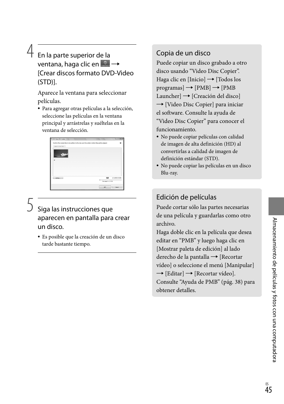 Copia de un disco, Edición de películas, Copia de un disco edición de películas | Sony HDR-XR550V User Manual | Page 123 / 159
