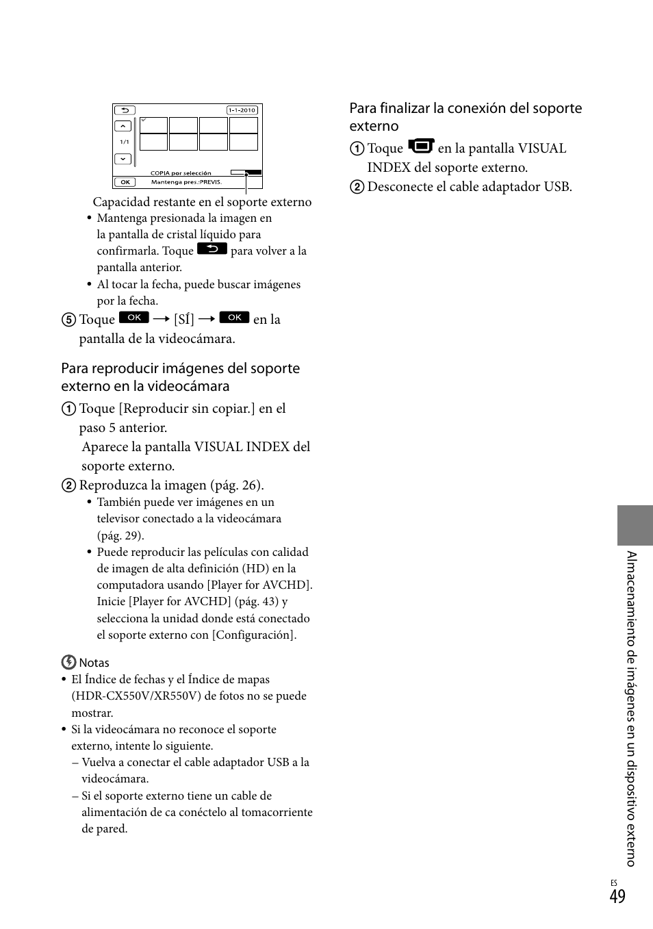 Para finalizar la conexión del soporte externo | Sony HDR-XR550V User Manual | Page 127 / 159