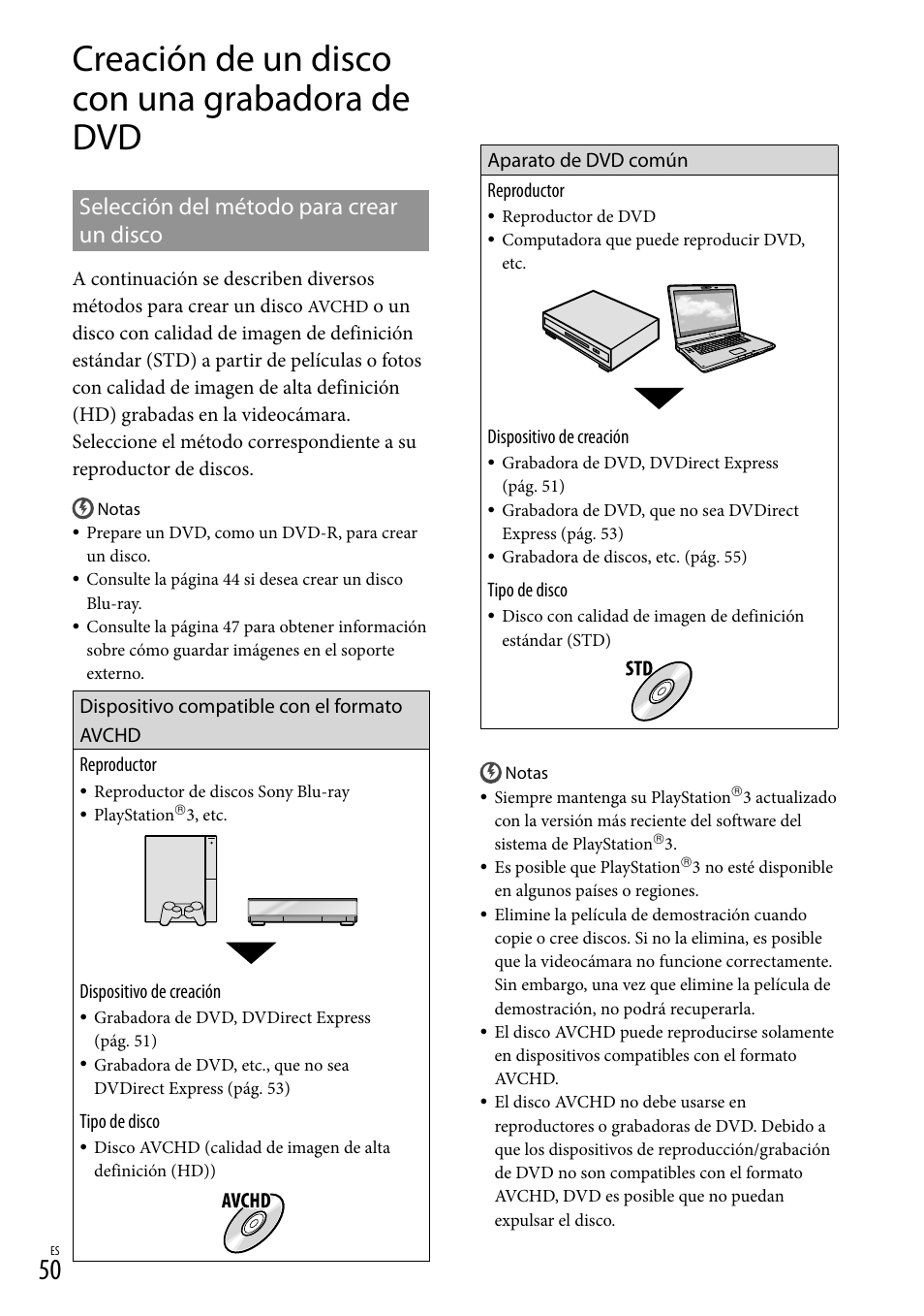 Creación de un disco con una grabadora de dvd, Selección del método para crear un disco | Sony HDR-XR550V User Manual | Page 128 / 159