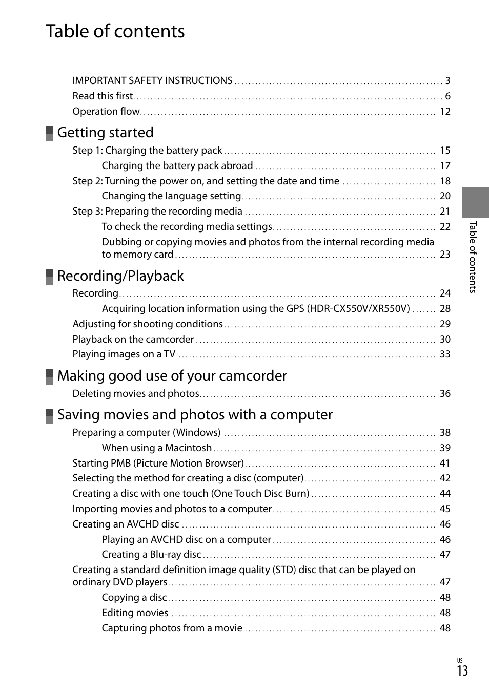 Sony HDR-XR550V User Manual | Page 13 / 159