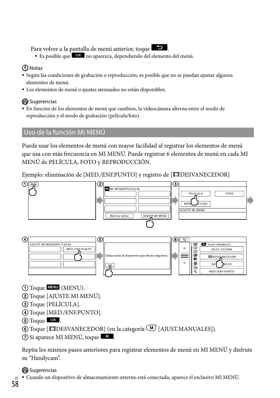 Uso de la función mi menú | Sony HDR-XR550V User Manual | Page 136 / 159