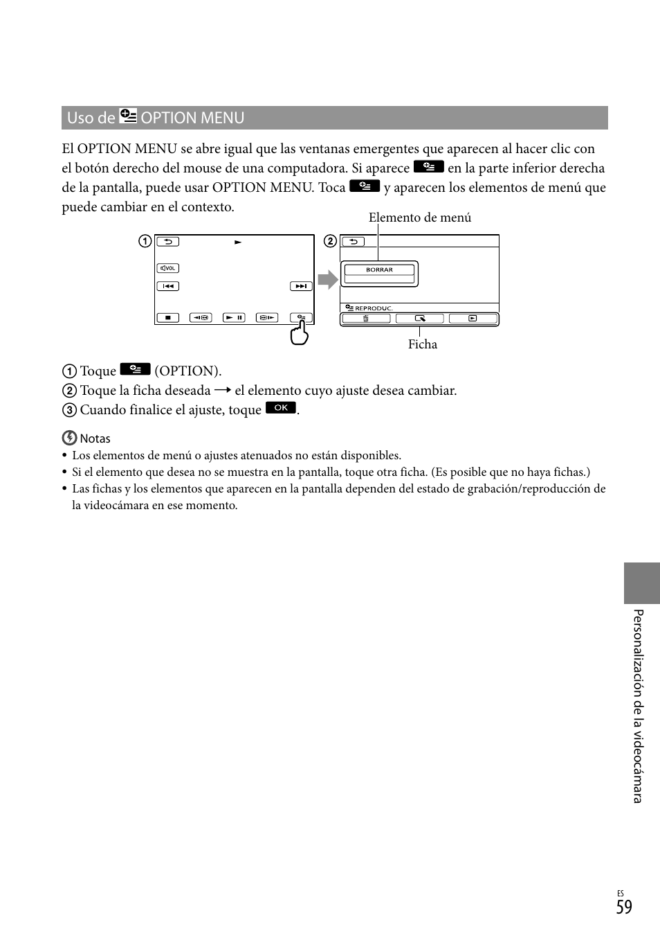 Uso de option menu | Sony HDR-XR550V User Manual | Page 137 / 159