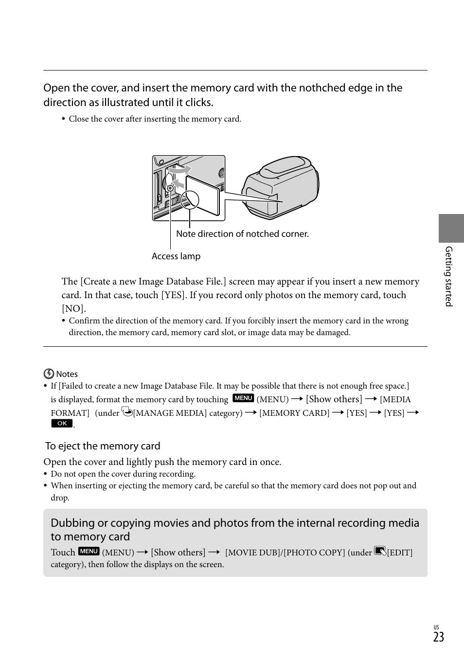 To memory card | Sony HDR-XR550V User Manual | Page 23 / 159