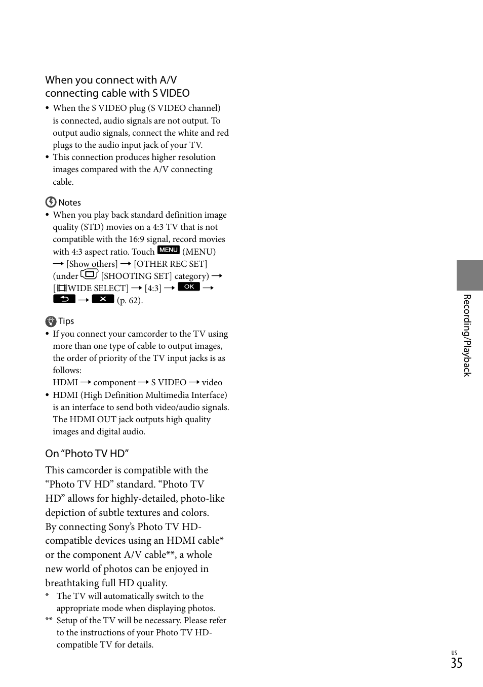 On “photo tv hd | Sony HDR-XR550V User Manual | Page 35 / 159