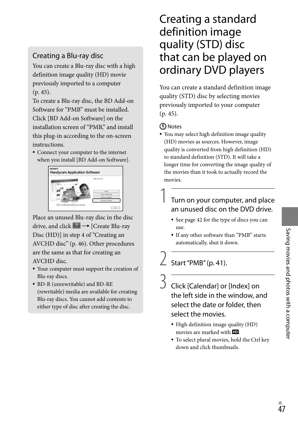 Creating a blu-ray disc, Ordinary dvd players | Sony HDR-XR550V User Manual | Page 47 / 159