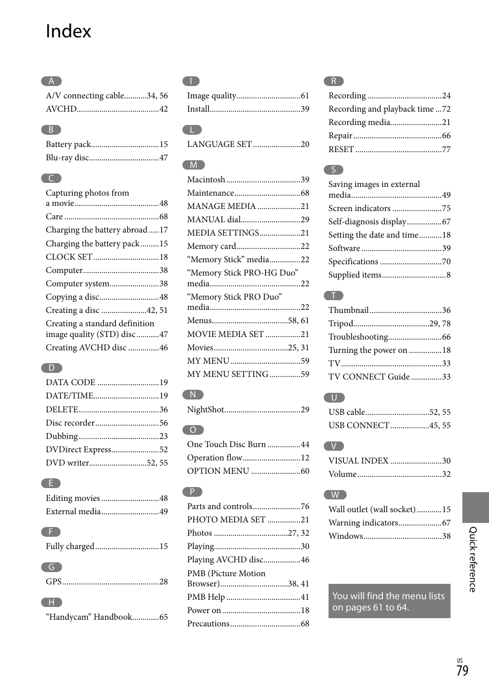 Index | Sony HDR-XR550V User Manual | Page 79 / 159