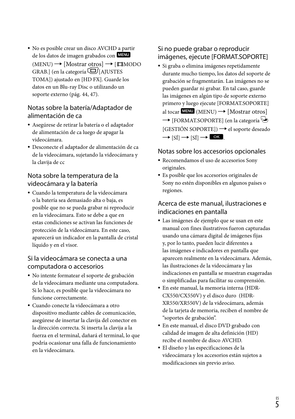 Notas sobre los accesorios opcionales | Sony HDR-XR550V User Manual | Page 83 / 159