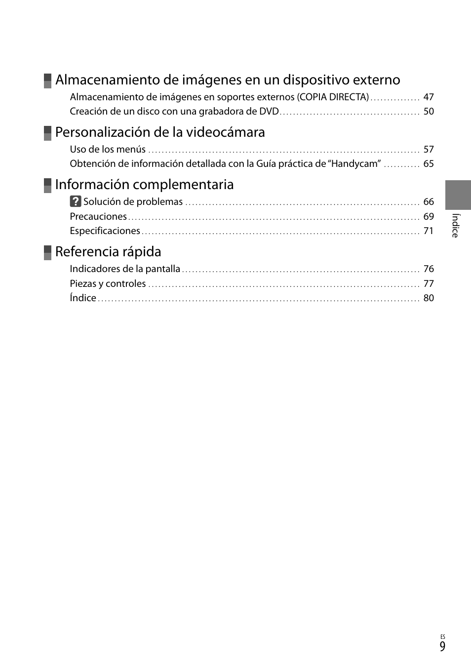 Personalización de la videocámara, Información complementaria, Referencia rápida | Sony HDR-XR550V User Manual | Page 87 / 159