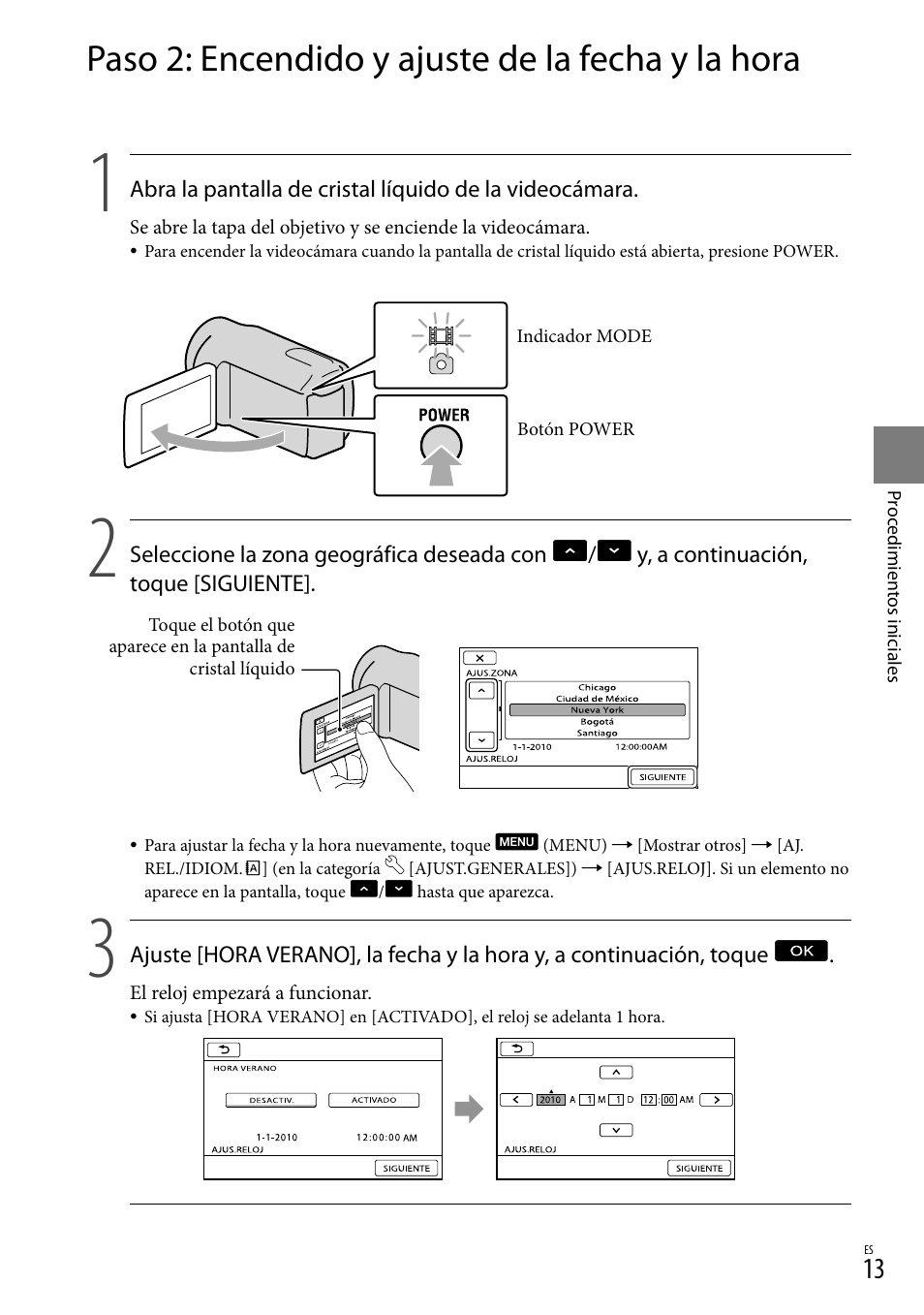 Paso 2: encendido y ajuste de la fecha y la hora | Sony HDR-XR550V User Manual | Page 91 / 159