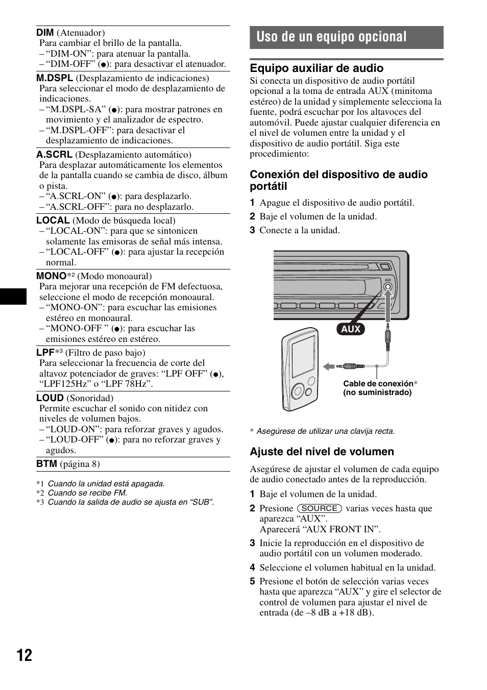 Uso de un equipo opcional, Equipo auxiliar de audio | Sony CDX-GT42IPW User Manual | Page 28 / 36