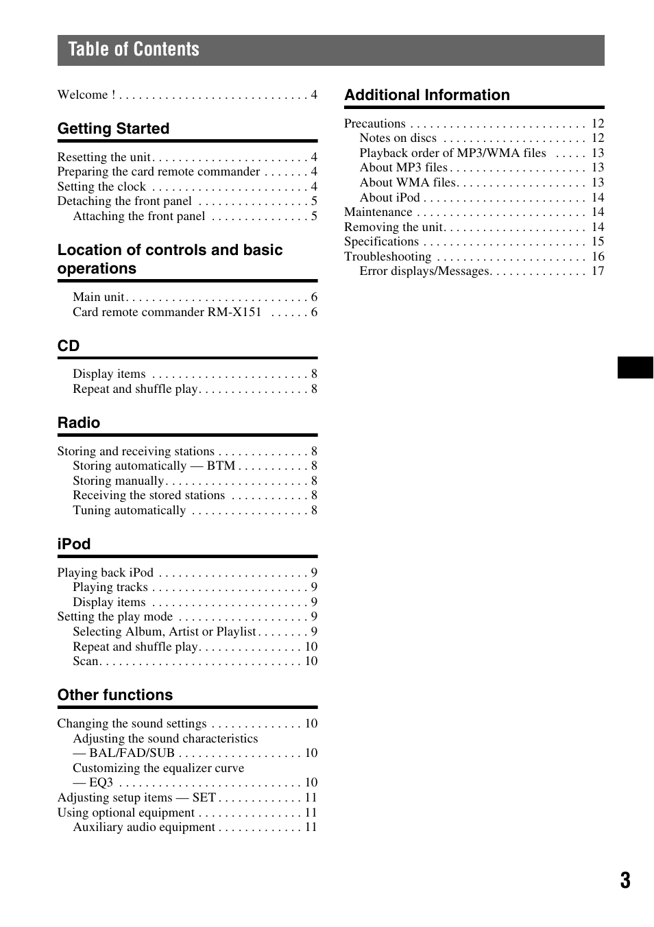 Sony CDX-GT42IPW User Manual | Page 3 / 36