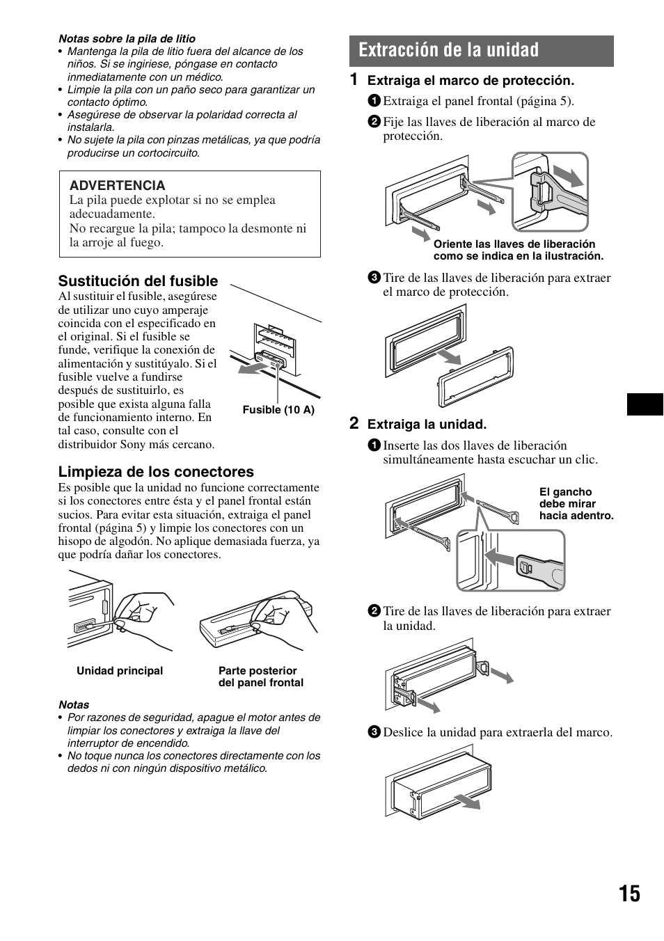 Extracción de la unidad | Sony CDX-GT42IPW User Manual | Page 31 / 36