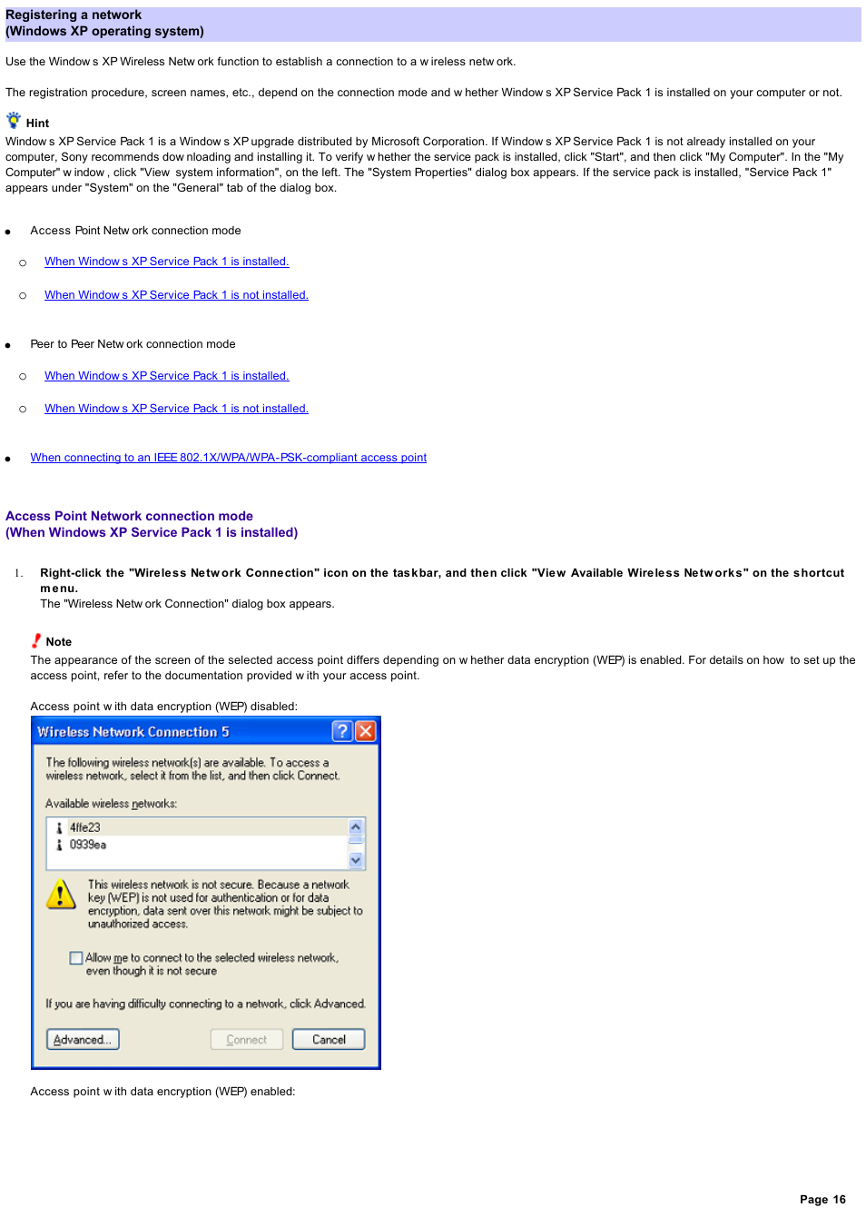 Windows xp operating system, Window s xp operating system | Sony PCWA-C800S User Manual | Page 16 / 81