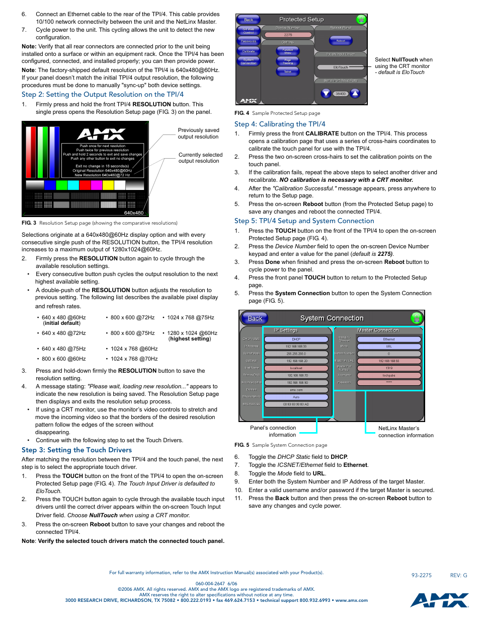 Step 2: setting the output resolution on the tpi/4, Step 3: setting the touch drivers, Step 4: calibrating the tpi/4 | Step 5: tpi/4 setup and system connection | AMX NetLinx Touch Panel Interface 4 NXP-TPI/4 User Manual | Page 2 / 2