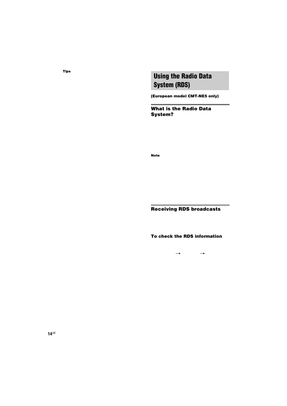 Using the radio data system (rds), European model cmt-ne5 only) | Sony CMT-NE3 User Manual | Page 14 / 32