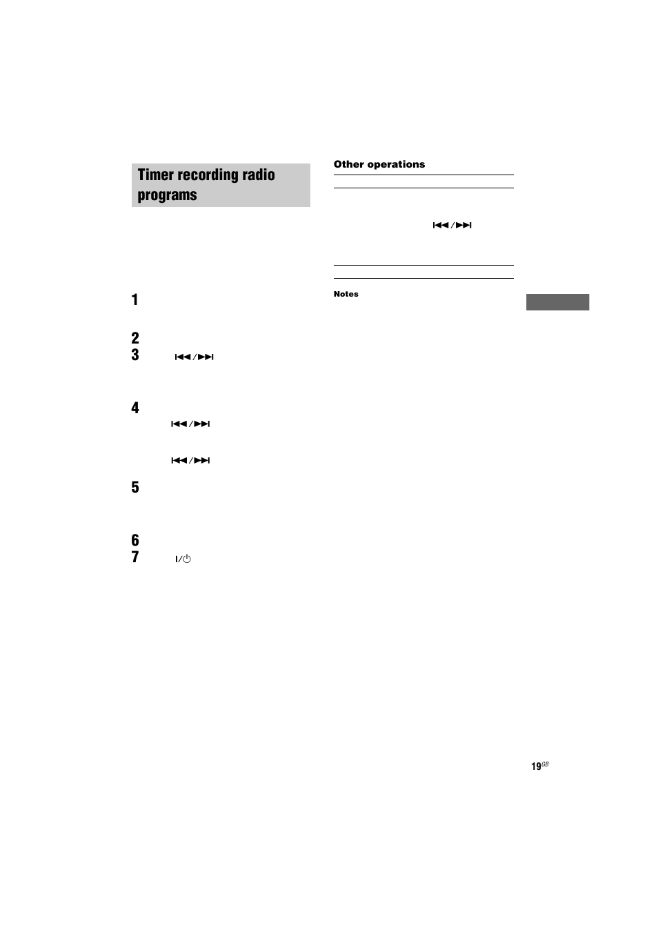 Timer recording radio programs, 2 press clock/timer set, 4 set the time to start recording | 6 load a recordable tape, 7 press ?/1 to turn off the system, Rec timer | Sony CMT-NE3 User Manual | Page 19 / 32