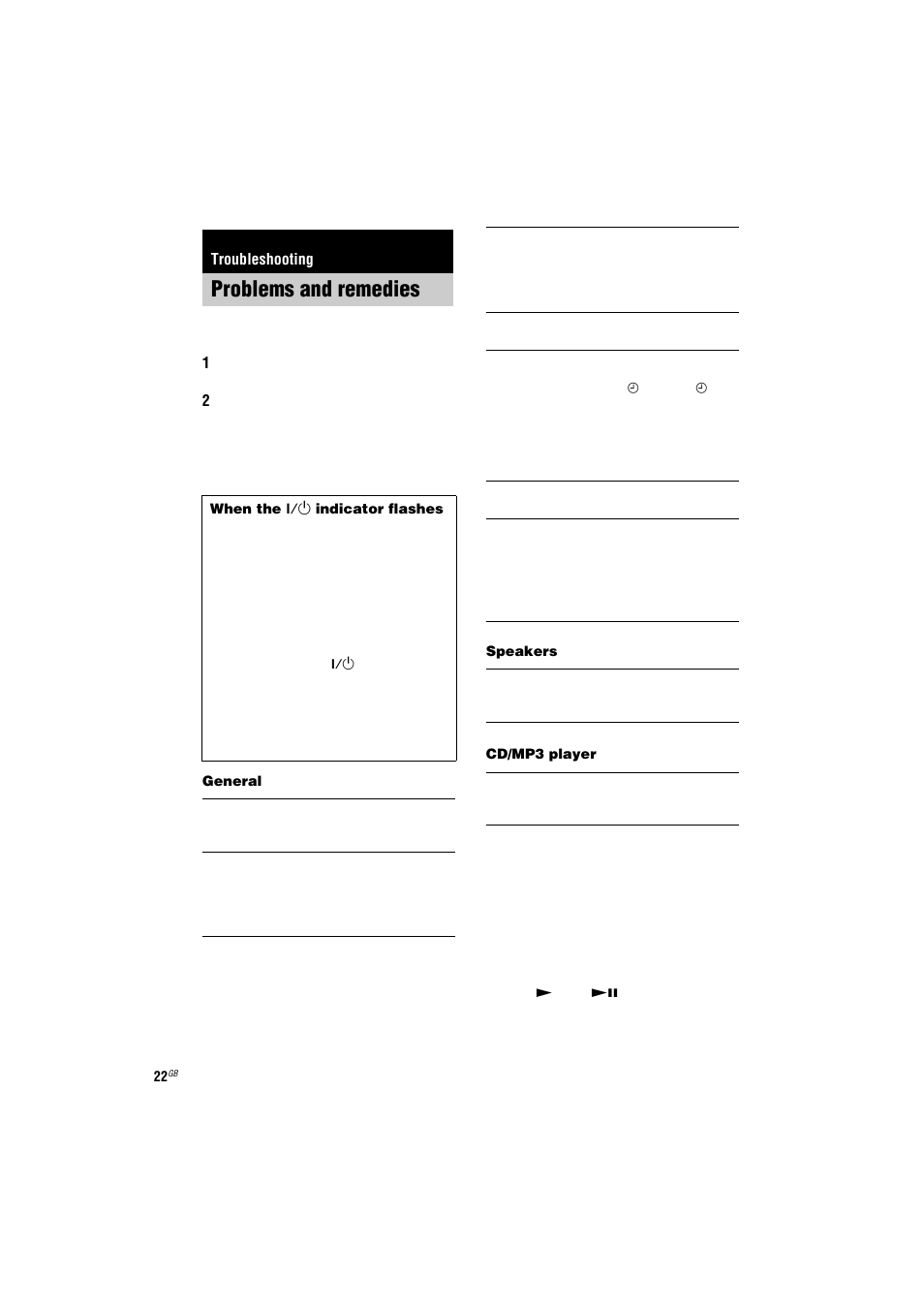 Problems and remedies, Troubleshooting | Sony CMT-NE3 User Manual | Page 22 / 32