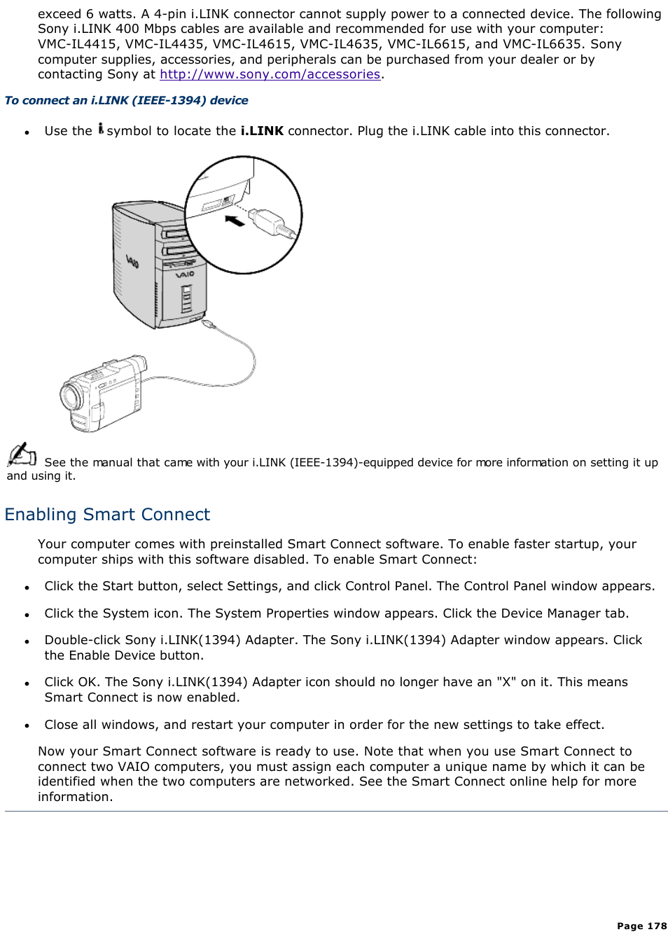 Enabling smart connect | Sony PCV-R549DS User Manual | Page 178 / 514