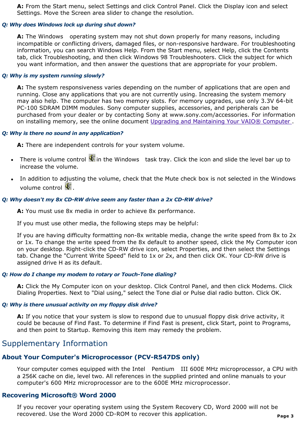 Supplementary information | Sony PCV-R549DS User Manual | Page 3 / 514