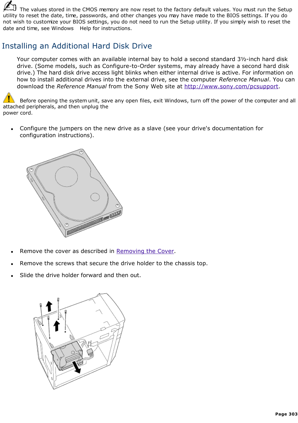 Installing an additional hard disk drive | Sony PCV-R549DS User Manual | Page 303 / 514