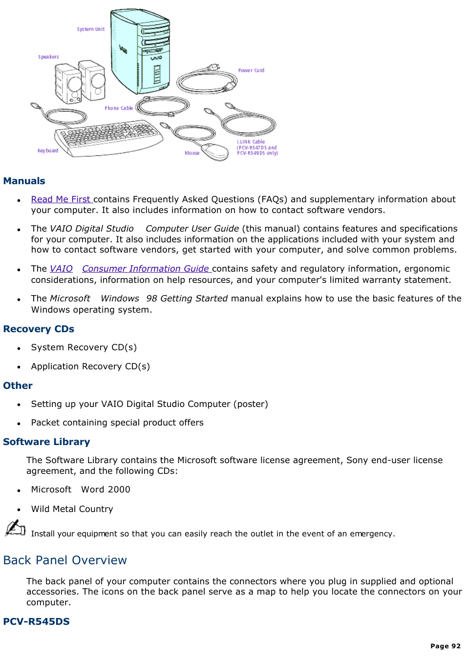 Back panel overview | Sony PCV-R549DS User Manual | Page 92 / 514